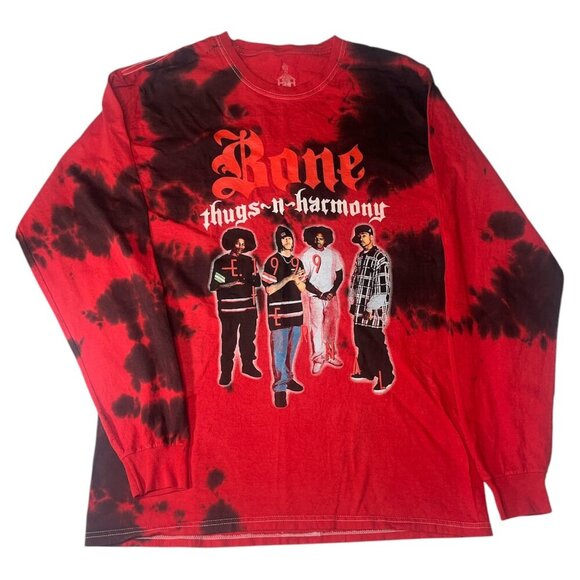 Vintage 1999 Bone Thugs N Harmony Red Tie Dye Long Sleeve Shirt Size Small USED